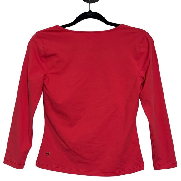 ATHLETA Shanti Scoop Neck 3/4 Sleeve Peasant Top Knit Stretch Pink Red Small - Picture 6 of 10